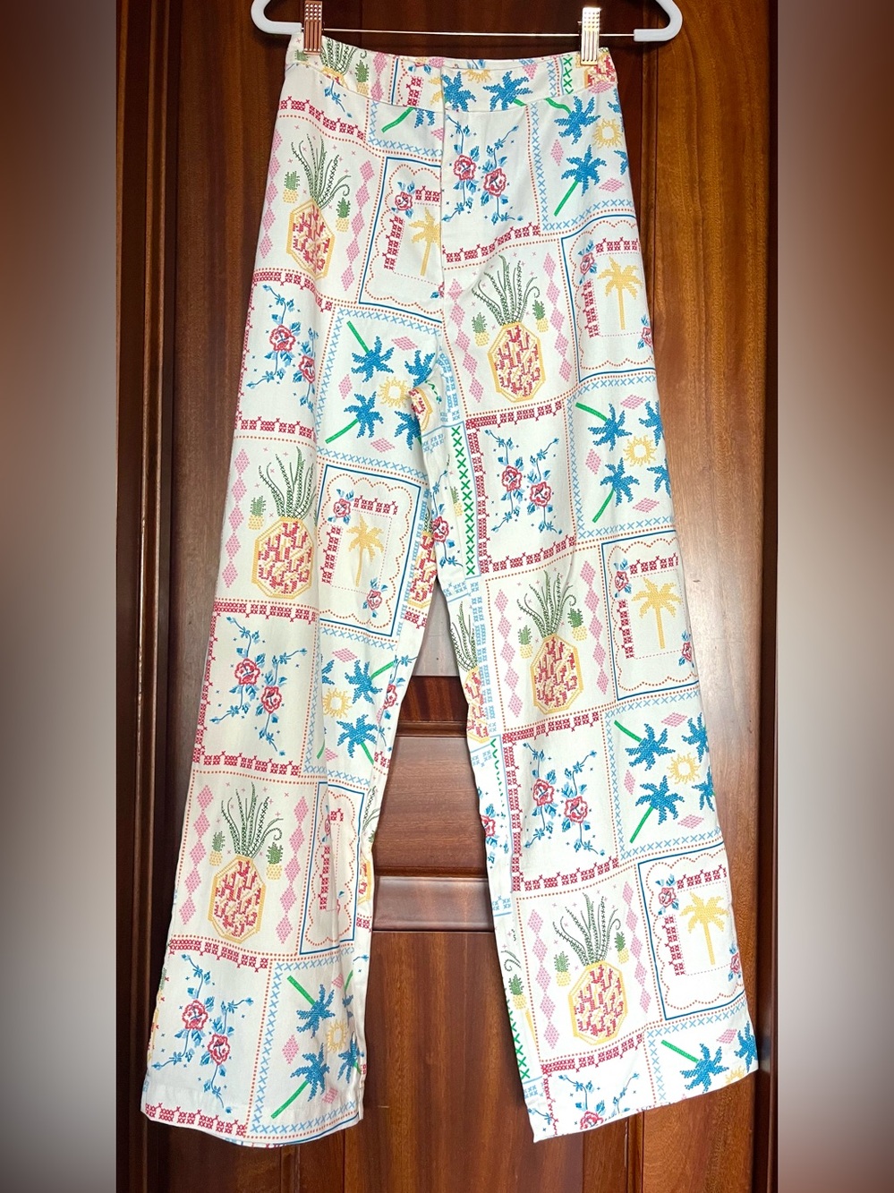 NEVER FULLY DRESSED White Island Marra Cross Stitch Trousers Pants (Farm Rio - Picture 4 of 12